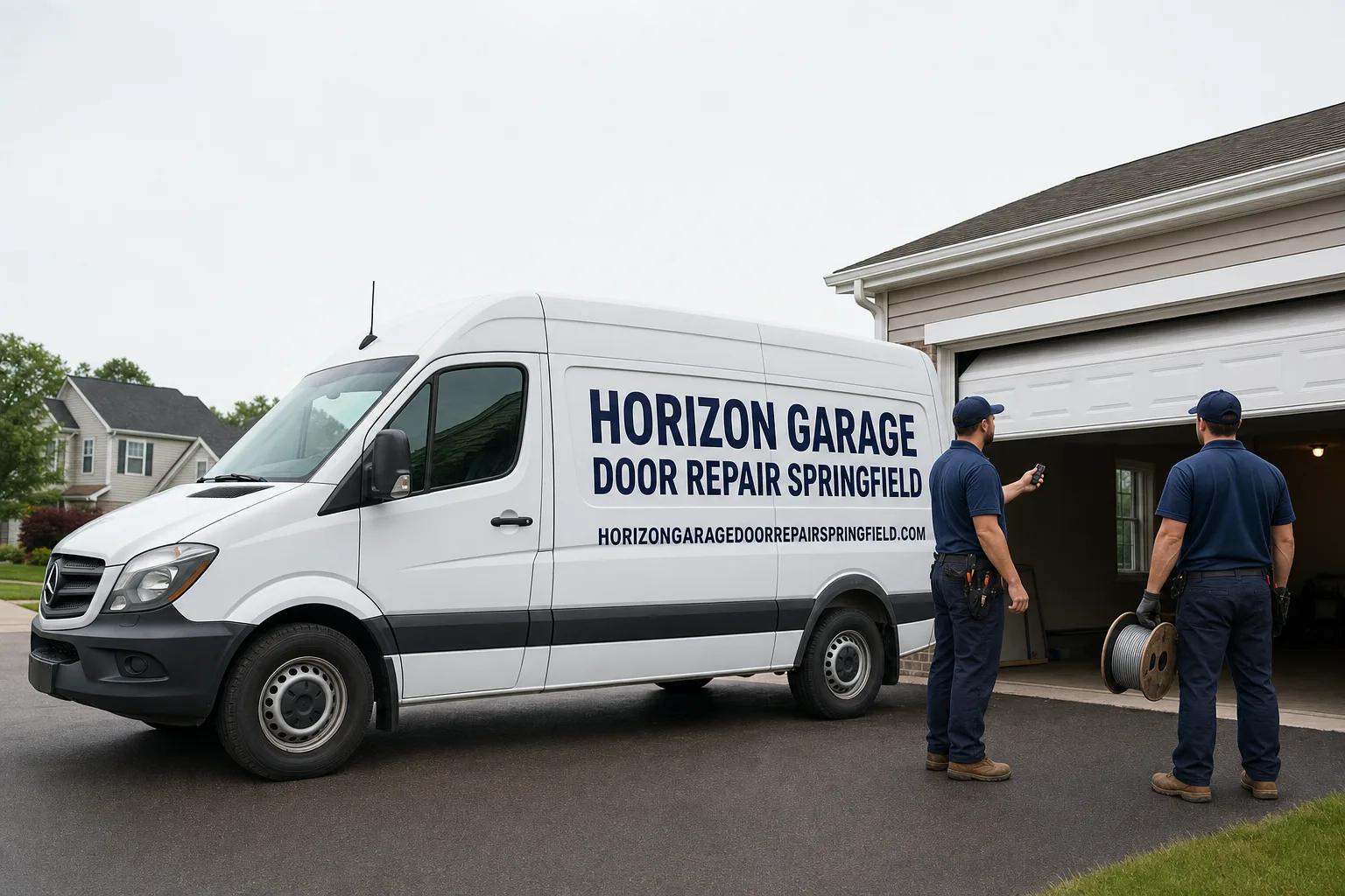Horizon Garage Door Repair Springfield service vehicle and crew in Springfield, MA